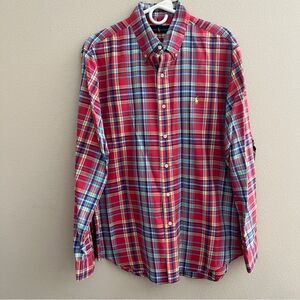 Ralph Lauren long sleeve button down Shirt Men’s Large Cotton Plaid Red
